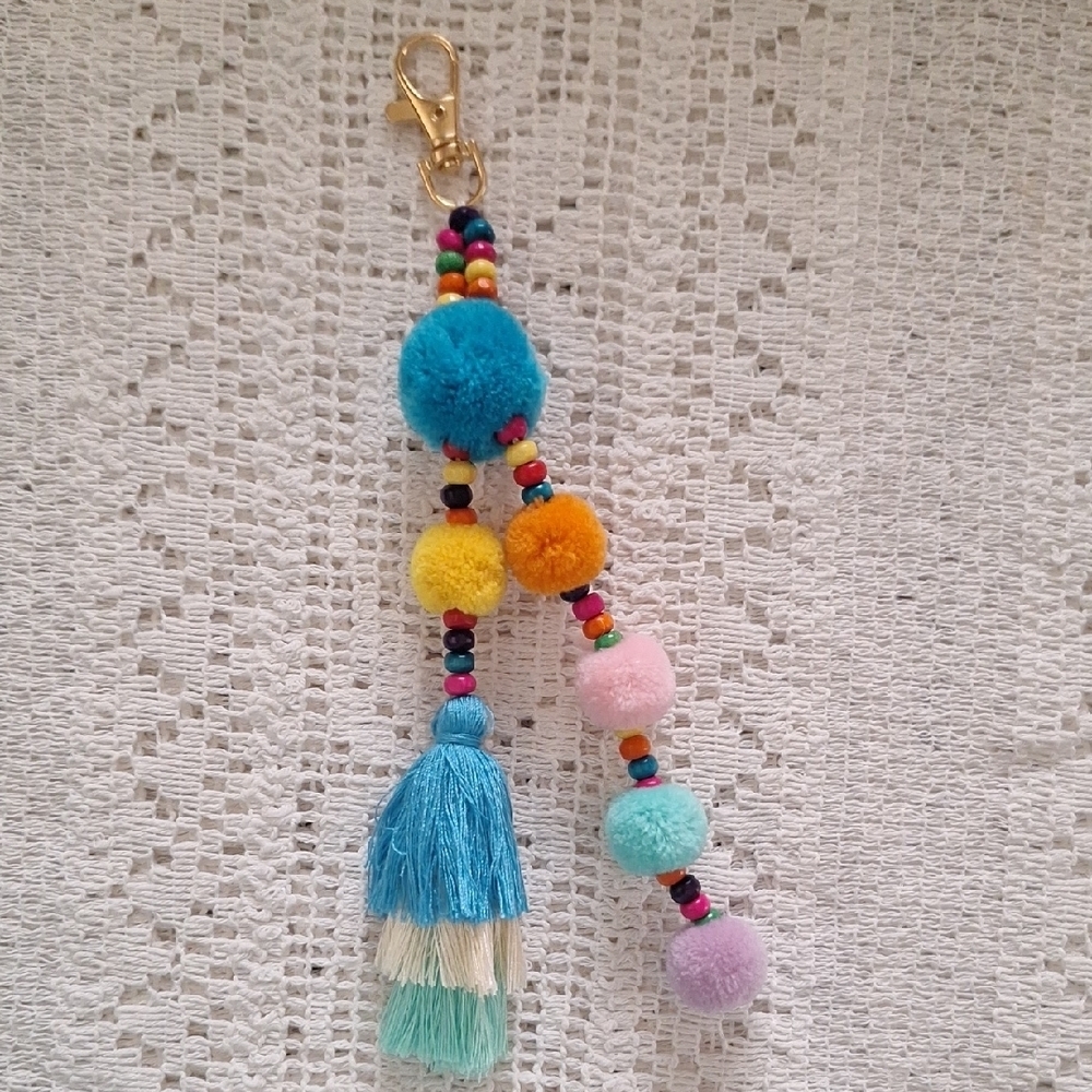 Colorful Pom Pom Keychain with Tassel